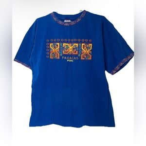 Vandine Vintage Tee Shirt Men’s L Paracas Peru Blue Graphic Print Single Stitch